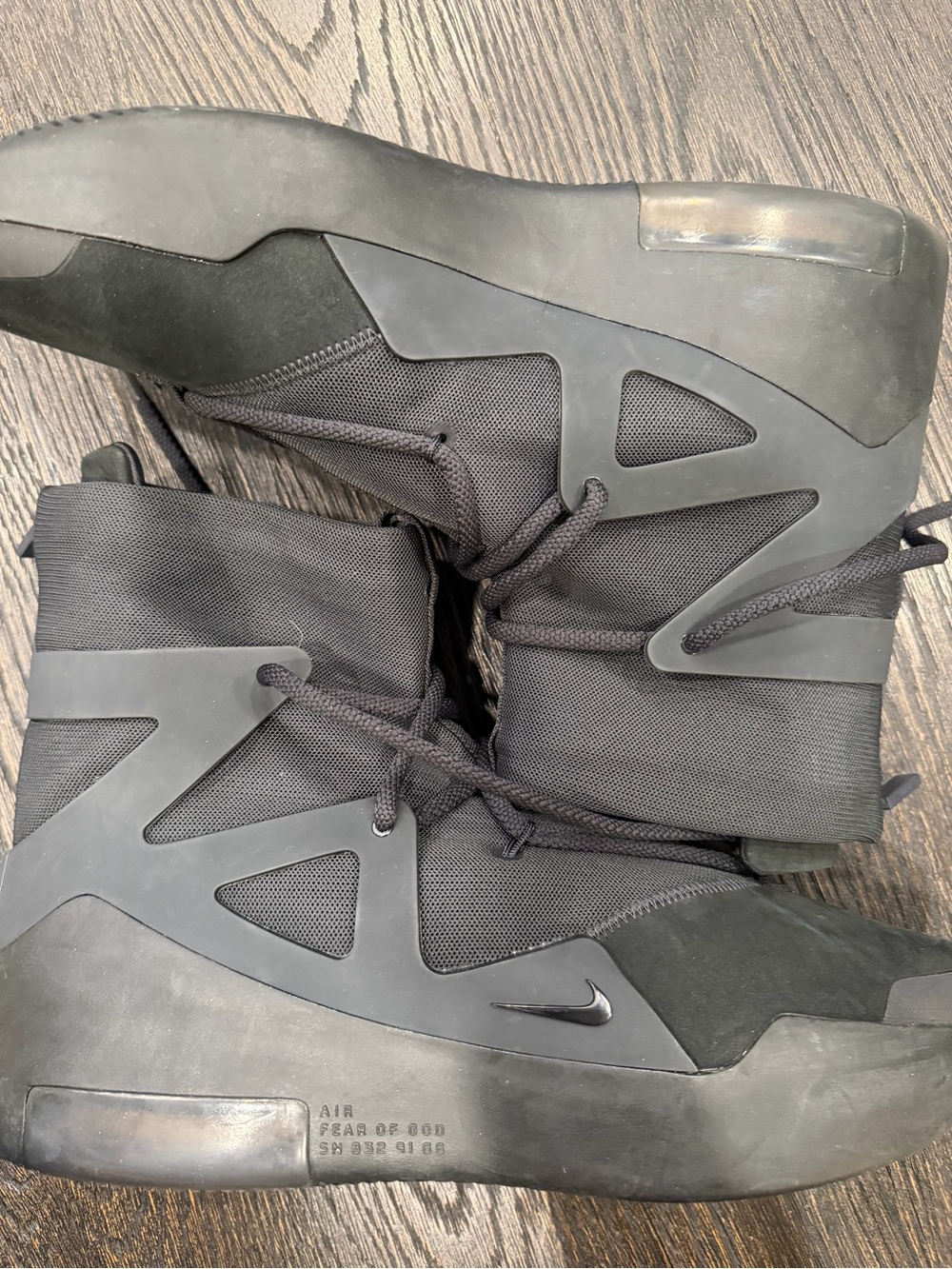 NIKE AIR FEAR OF GOD 1 USED SIZE 12 OFF NOIR BLACK JERRY LORENZO FOG